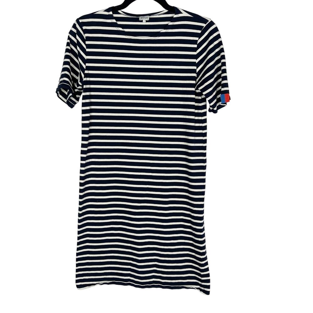 Kule XSmall Navy Blue Cream The Tee Dress Striped Short Sleeve Crew Neck Cotton